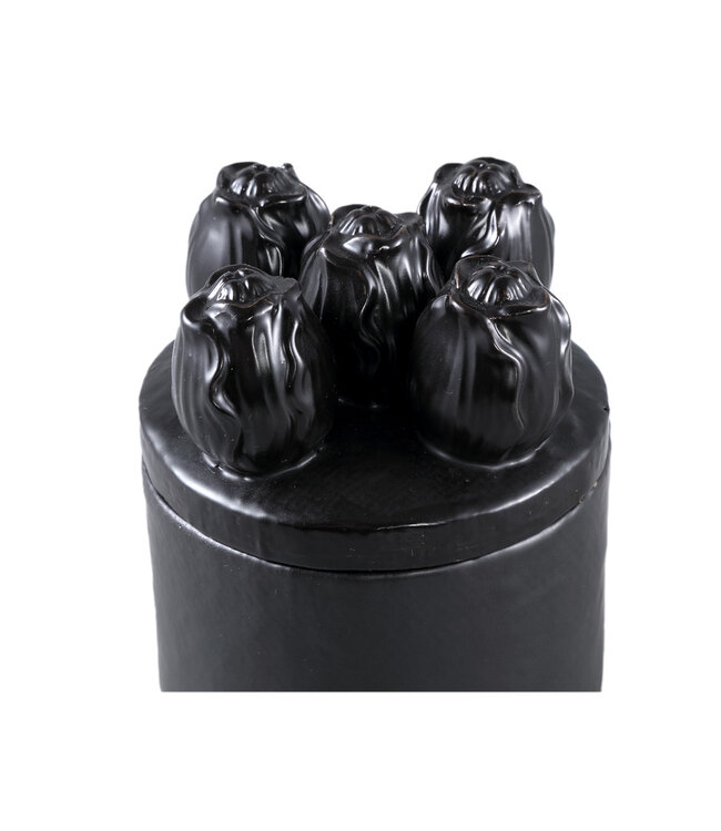 PTMD Krystine Zwart ronde keramische pot met tulpen bovenkant.