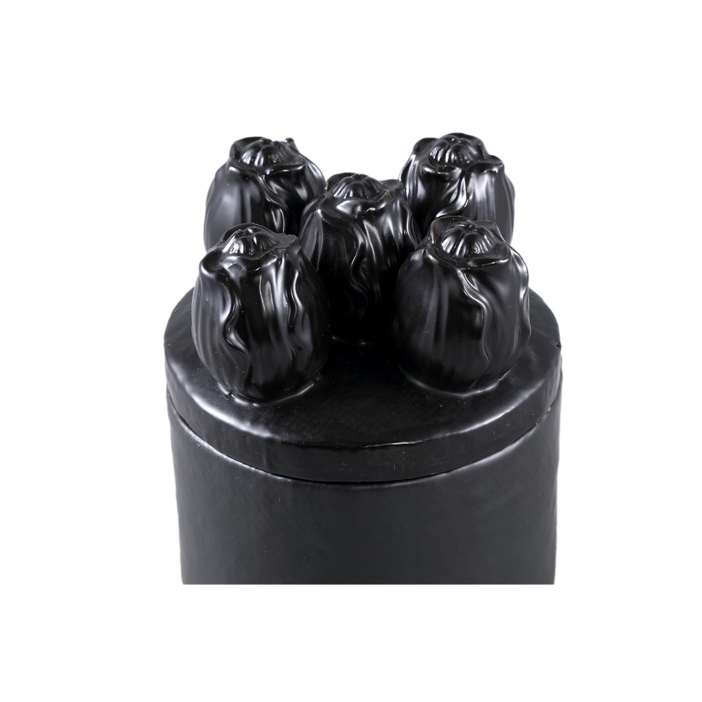 PTMD Krystine Zwart ronde keramische pot met tulpen bovenkant.