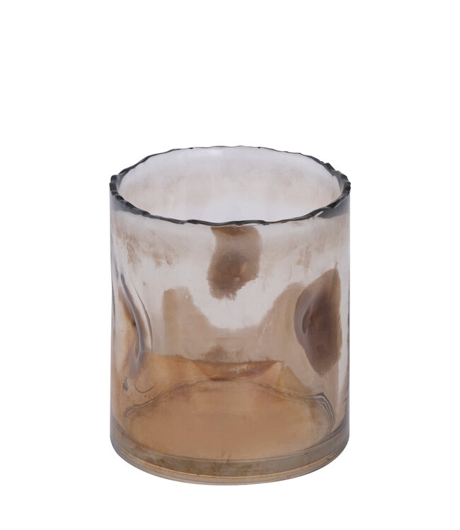 PTMD Alyson Brown glazen stormlicht met ronde deukjes S