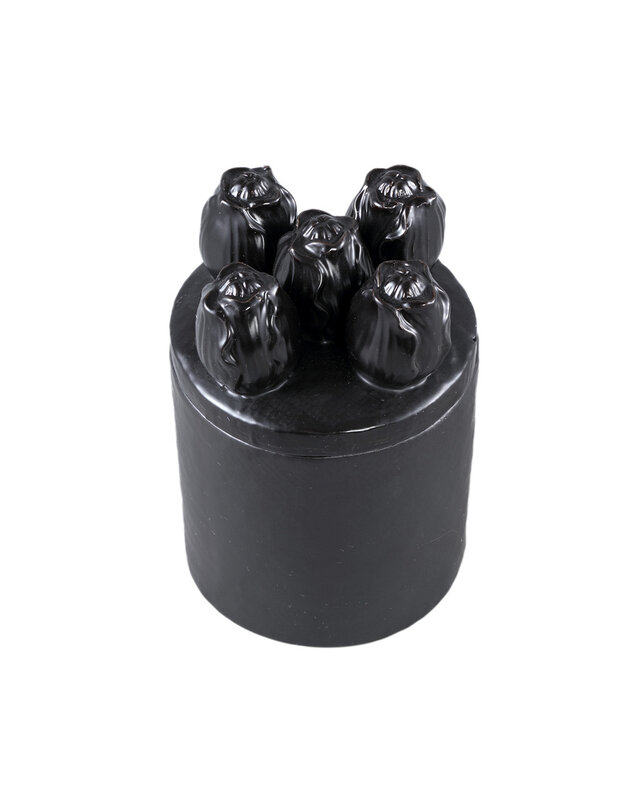 PTMD Krystine Zwart ronde keramische pot met tulpen bovenkant.