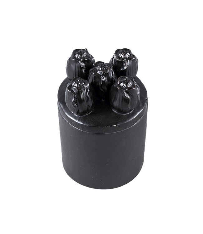 PTMD Krystine Zwart ronde keramische pot met tulpen bovenkant.