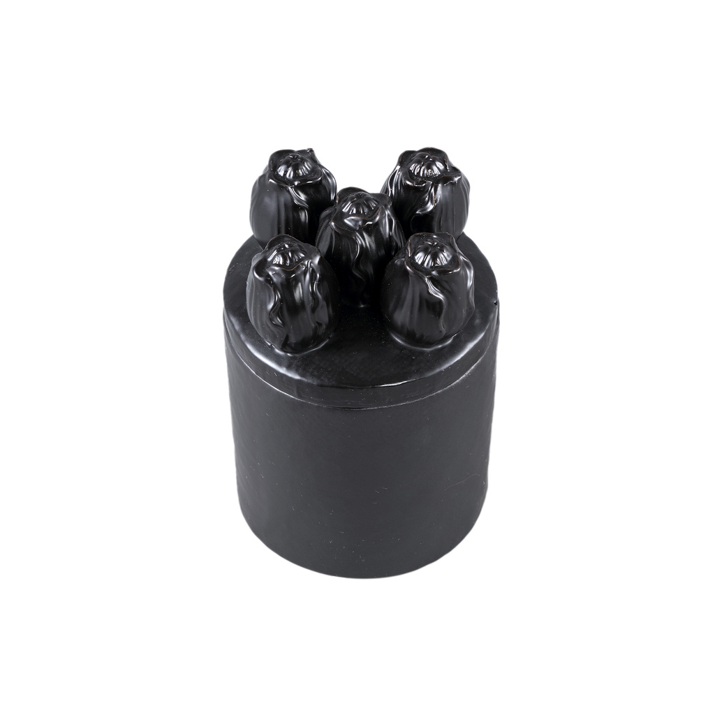PTMD Krystine Zwart ronde keramische pot met tulpen bovenkant.