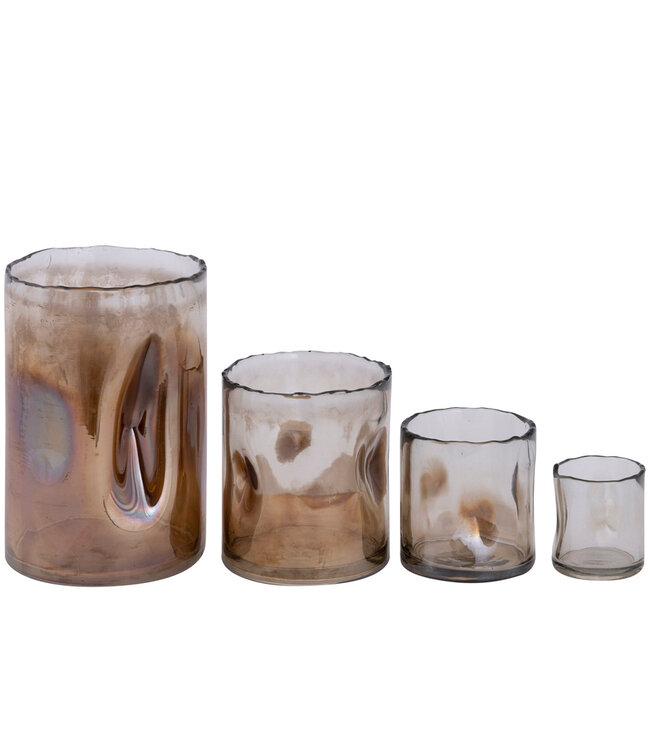 PTMD Alyson Brown glazen stormlicht met ronde deukjes S