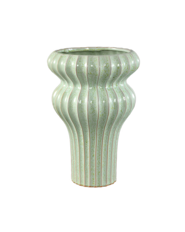 PTMD Glenna Mint keramische ronde geribbelde pot met bollen L