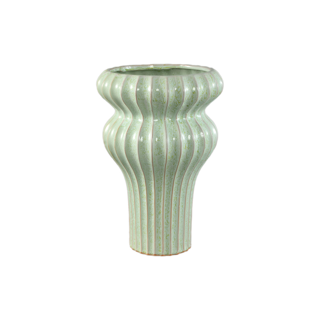 PTMD Glenna Mint keramische ronde geribbelde pot met bollen L