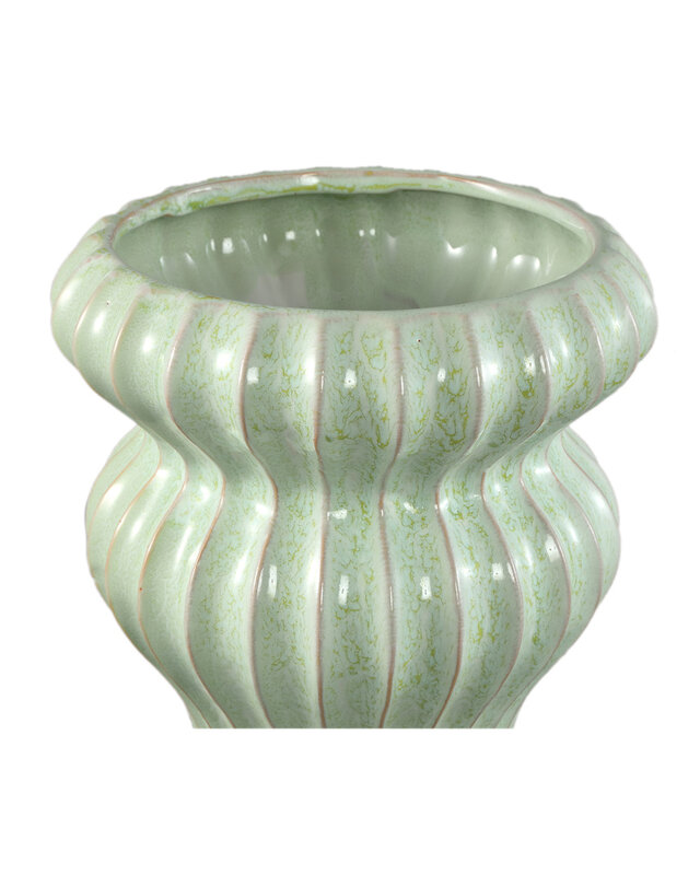 PTMD Glenna Mint keramische ronde geribbelde pot met bollen L