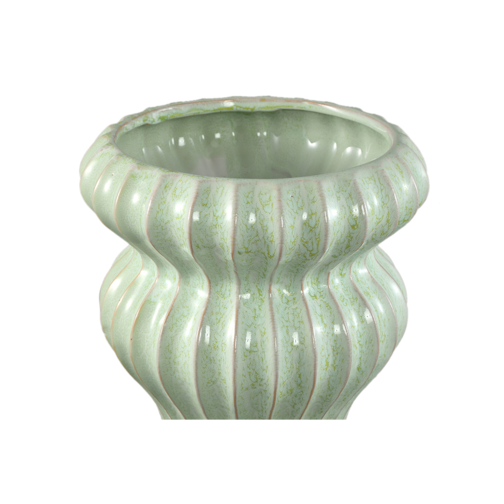 PTMD Glenna Mint keramische ronde geribbelde pot met bollen L