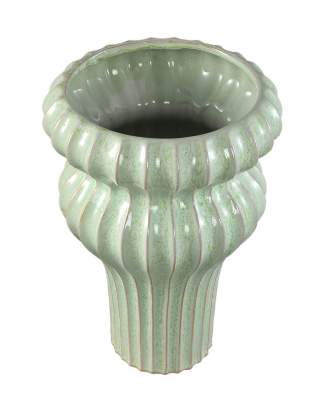 PTMD Glenna Mint keramische ronde geribbelde pot met bollen L