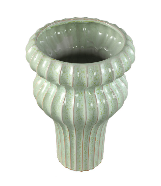 PTMD Glenna Mint keramische ronde geribbelde pot met bollen L