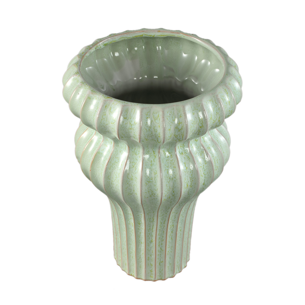 PTMD Glenna Mint keramische ronde geribbelde pot met bollen L