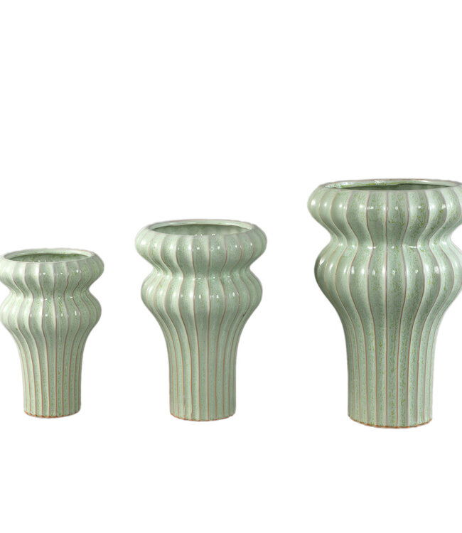 PTMD Glenna Mint keramische ronde geribbelde pot met bollen L