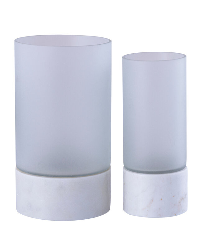 PTMD Conree Wit mat glazen stormlicht marmeren voet S