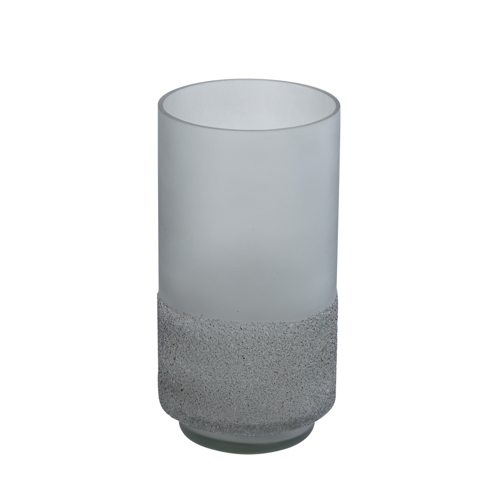 PTMD Miral Grey glazen ronde stormlicht met matglazen bodem.