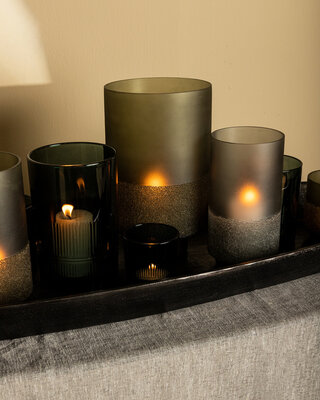 PTMD Miral Grey glazen ronde stormlicht met matglazen bodem.