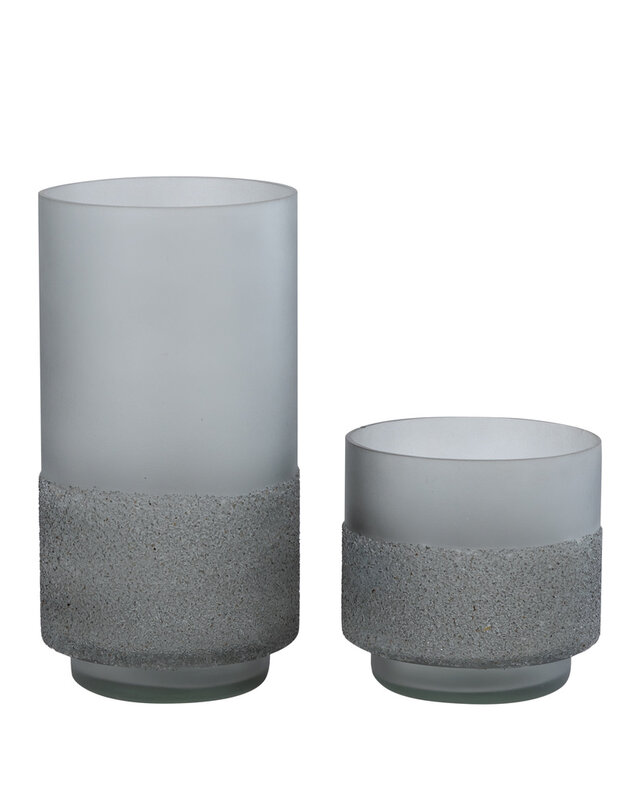 PTMD Miral Grey glazen ronde stormlicht met matglazen bodem.