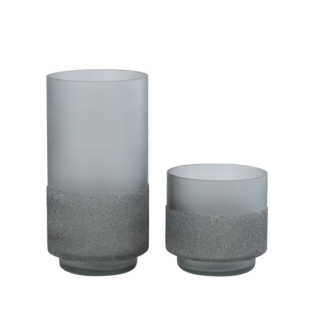 PTMD Miral Grey glazen ronde stormlicht met matglazen bodem.