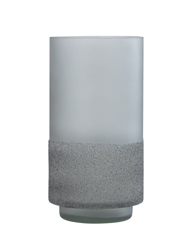 PTMD Miral Grey glazen ronde stormlicht met matglazen bodem.