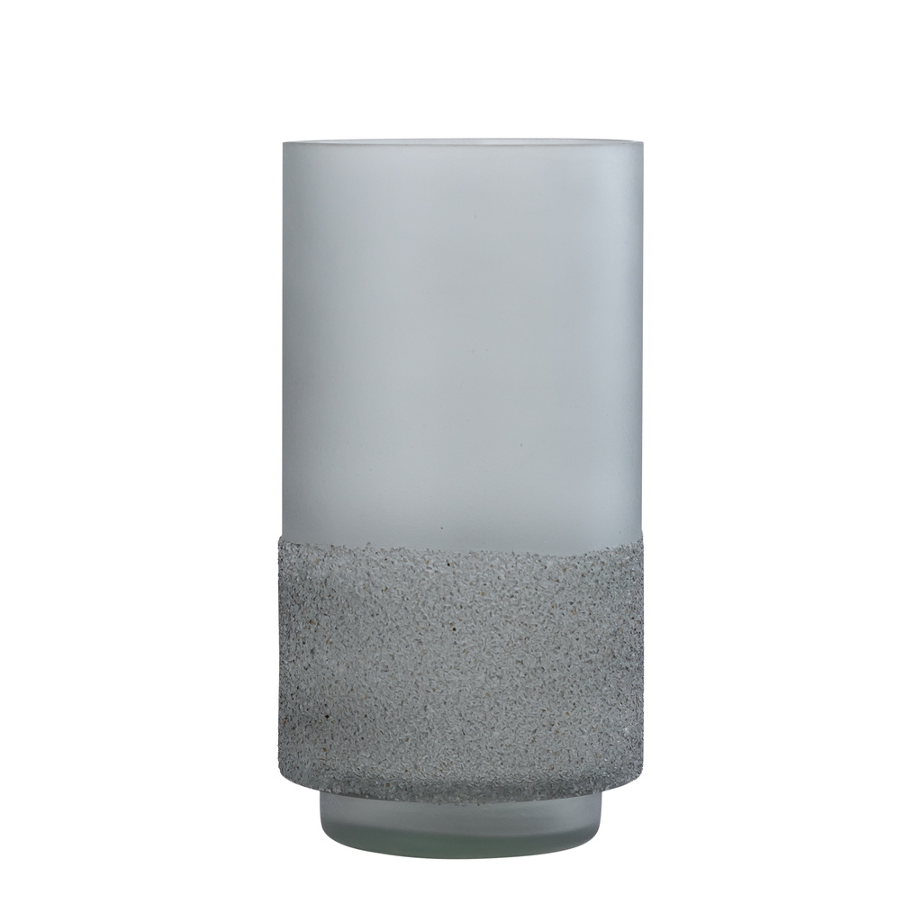 PTMD Miral Grey glazen ronde stormlicht met matglazen bodem.