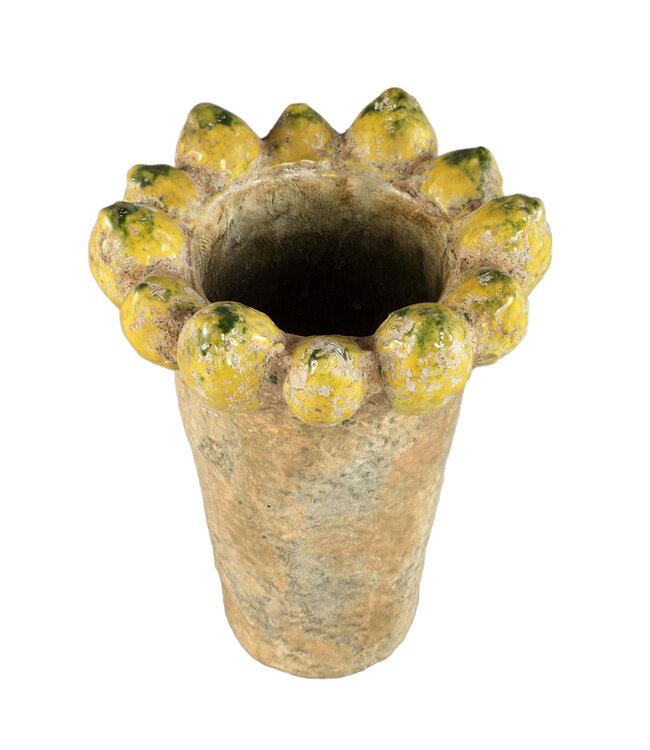 PTMD Fruitige gele ronde terrapot citroenen rand hoog L.