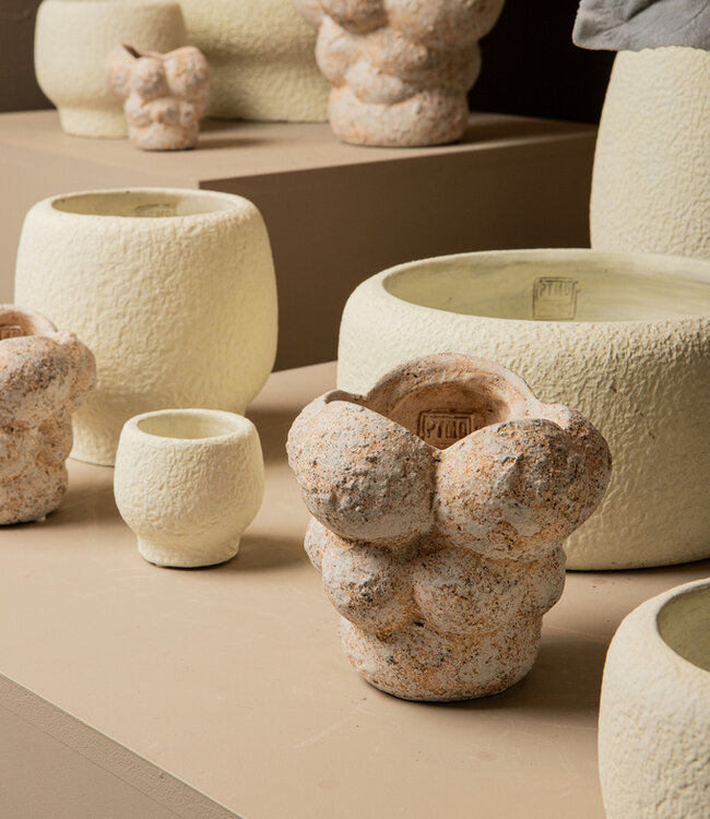 PTMD Evelynn Witte ronde cementen pot laag L