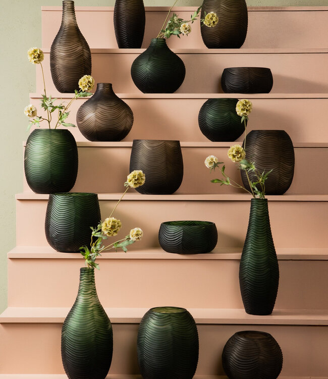 PTMD Elichi Groene glazen vaas bomby rond