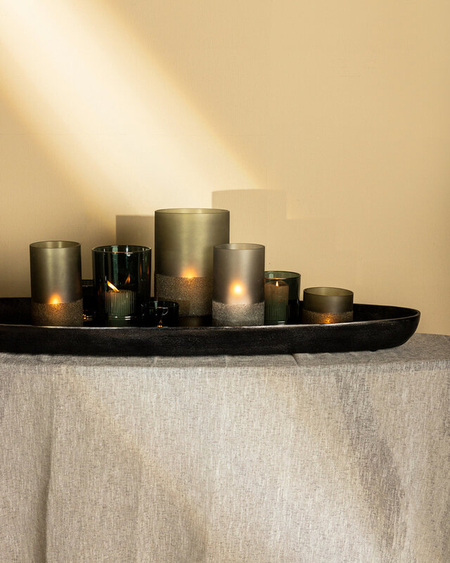 PTMD Miral Grey glazen ronde stormlicht met matglazen bodem.