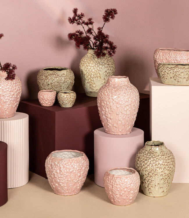 PTMD Avis Roze keramische pot rond gevormde schalen laag XL