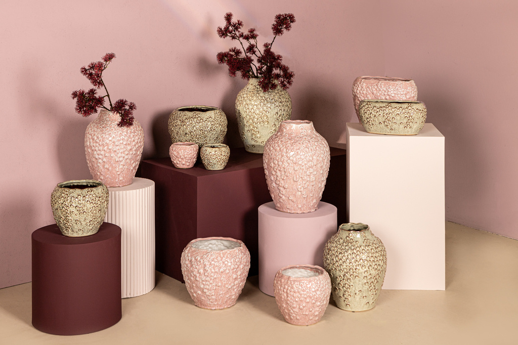 PTMD Avis Roze keramische pot rond gevormde schalen laag XL