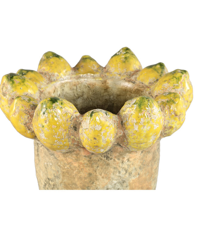 PTMD Fruitige gele ronde terrapot citroenen rand hoog L.