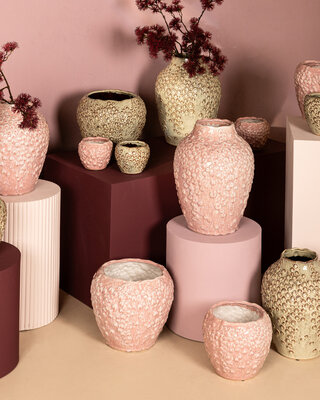 PTMD Avis Roze keramische pot rond gevormde schalen laag XL