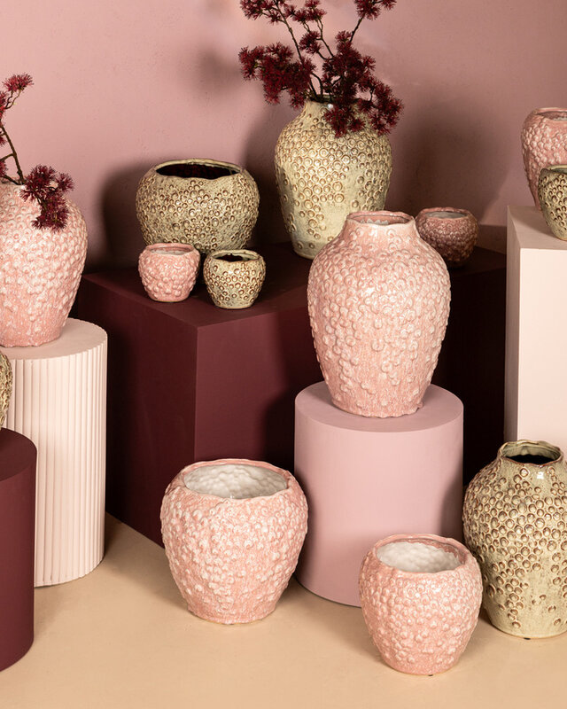 PTMD Avis Roze keramische pot rond gevormde schalen laag XL