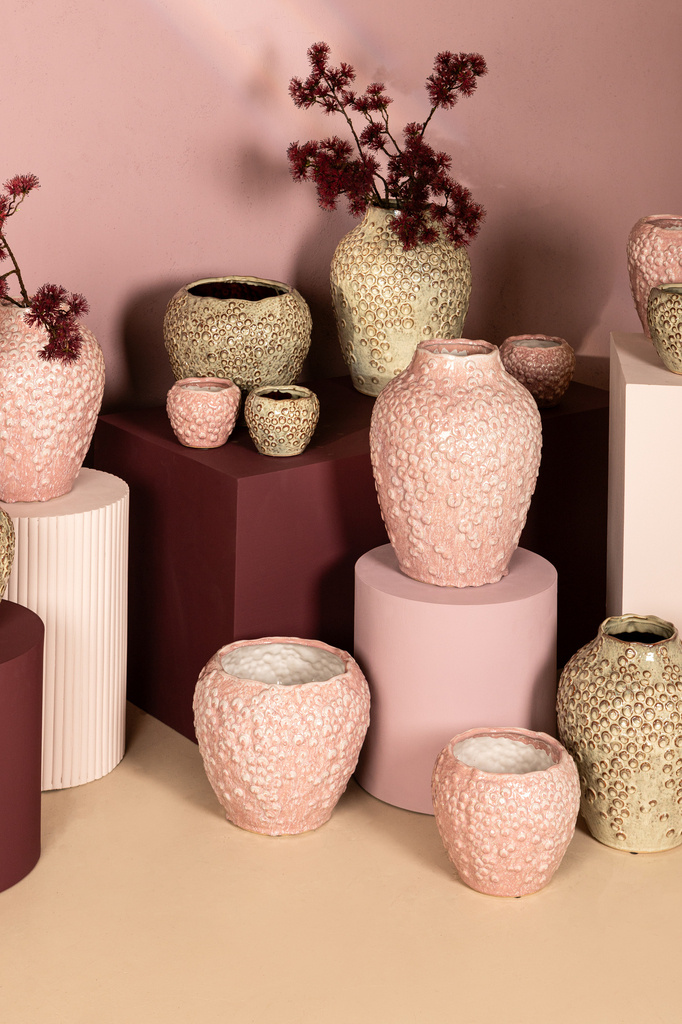 PTMD Avis Roze keramische pot rond gevormde schalen laag XL
