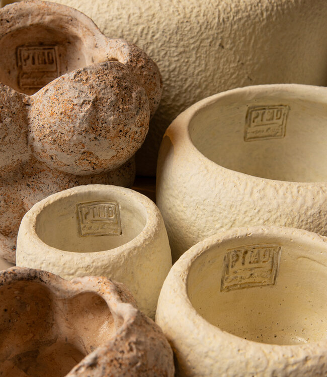 PTMD Evelynn Witte ronde cementen pot laag L