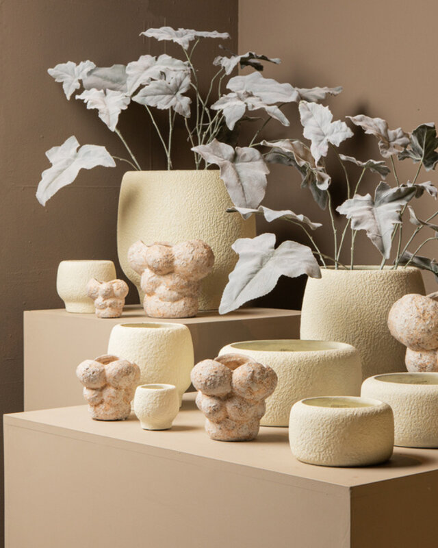 PTMD Evelynn Witte ronde cementen pot laag L