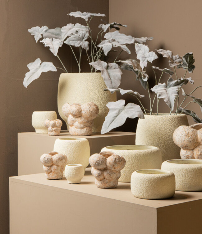 PTMD Evelynn Witte ronde cementen pot laag L