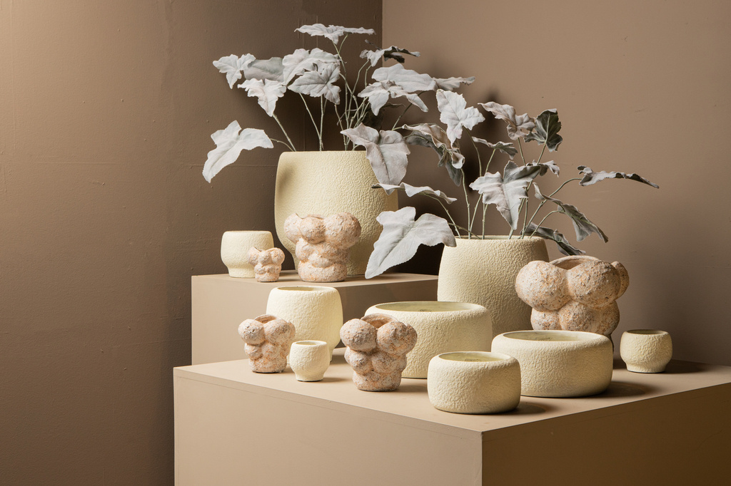 PTMD Evelynn Witte ronde cementen pot laag L