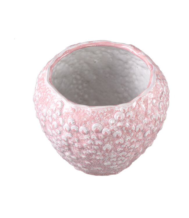 PTMD Avis Roze keramische pot rond gevormde schalen laag XL