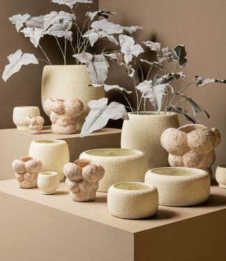 PTMD Evelynn Witte ronde cementen pot laag L