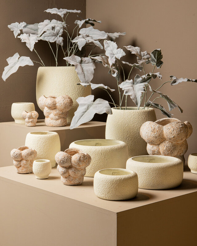 PTMD Evelynn Witte ronde cementen pot laag L