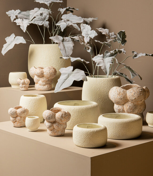PTMD Evelynn Witte ronde cementen pot laag L