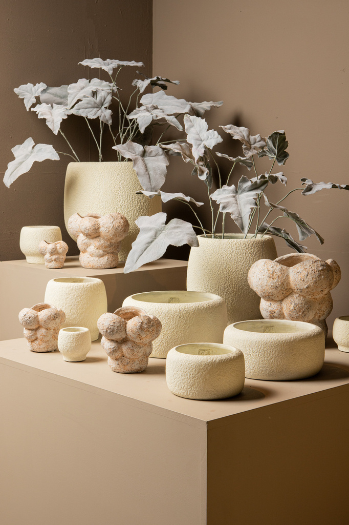 PTMD Evelynn Witte ronde cementen pot laag L