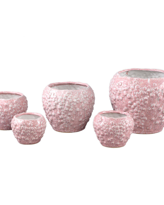 PTMD Avis Roze keramische pot rond gevormde schalen laag XL