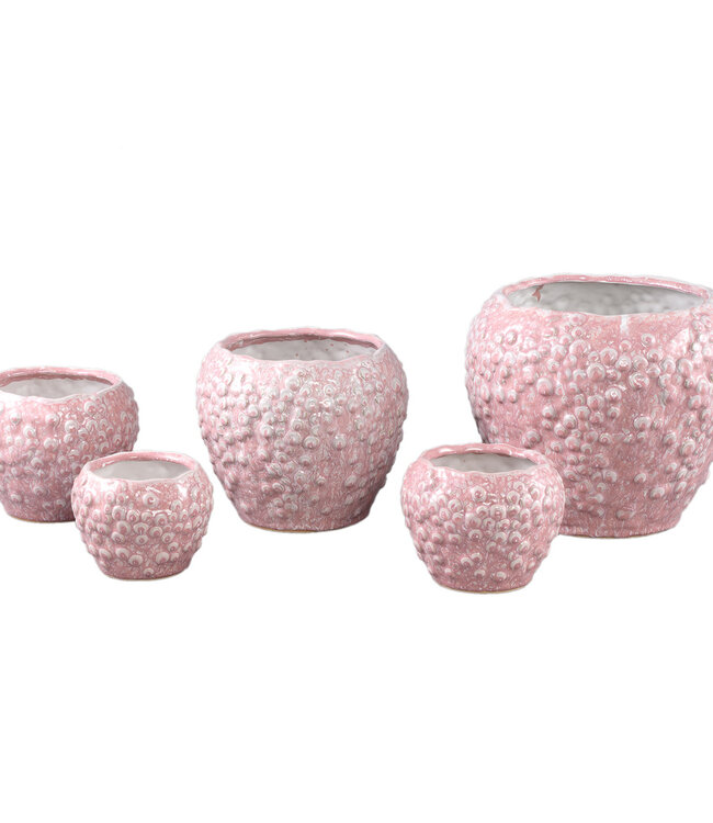 PTMD Avis Roze keramische pot rond gevormde schalen laag XL