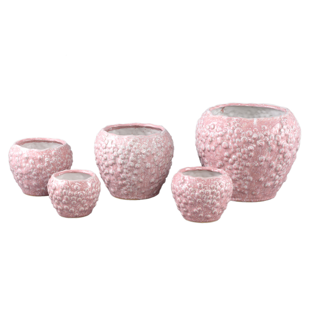 PTMD Avis Roze keramische pot rond gevormde schalen laag XL