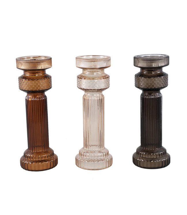 PTMD Fadri Grijs glazen kaarsenhouder M 11.5x34.5 cm