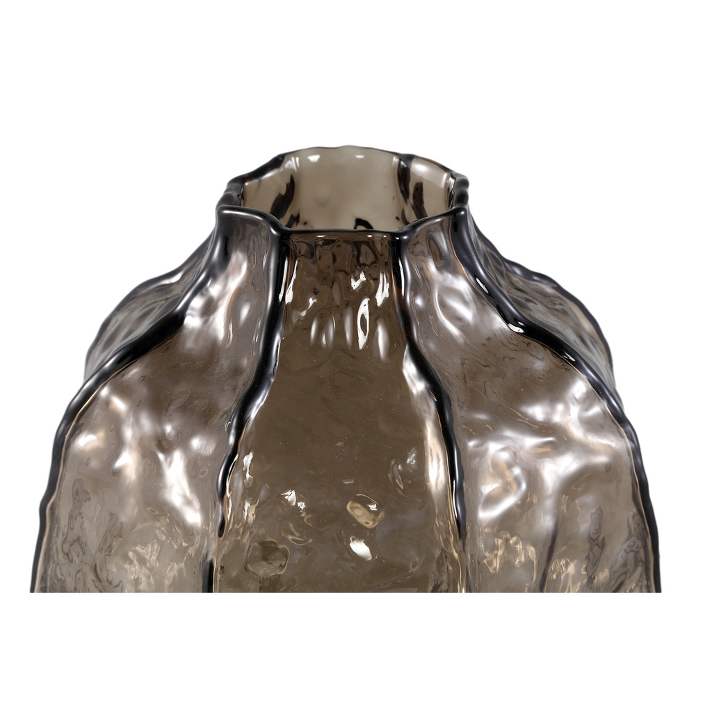 PTMD Narin Bruine ronde glazen vaas L 22.5x23 cm