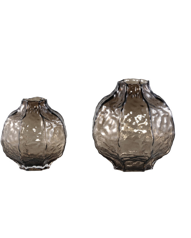 PTMD Narin Bruine ronde glazen vaas L 22.5x23 cm