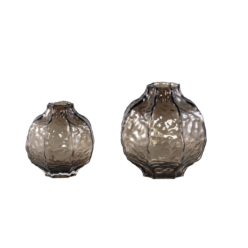 PTMD Narin Bruine ronde glazen vaas L 22.5x23 cm