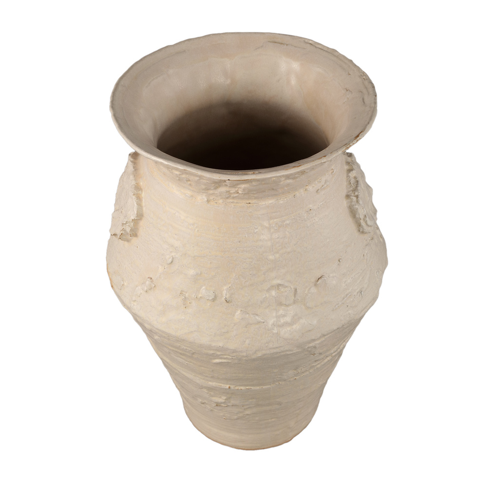 PTMD Leandra Beige ronde keramische pot ruwe structuur L
