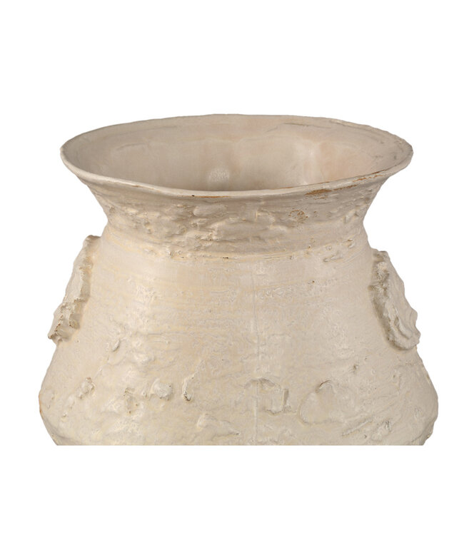 PTMD Leandra Beige ronde keramische pot ruwe structuur L